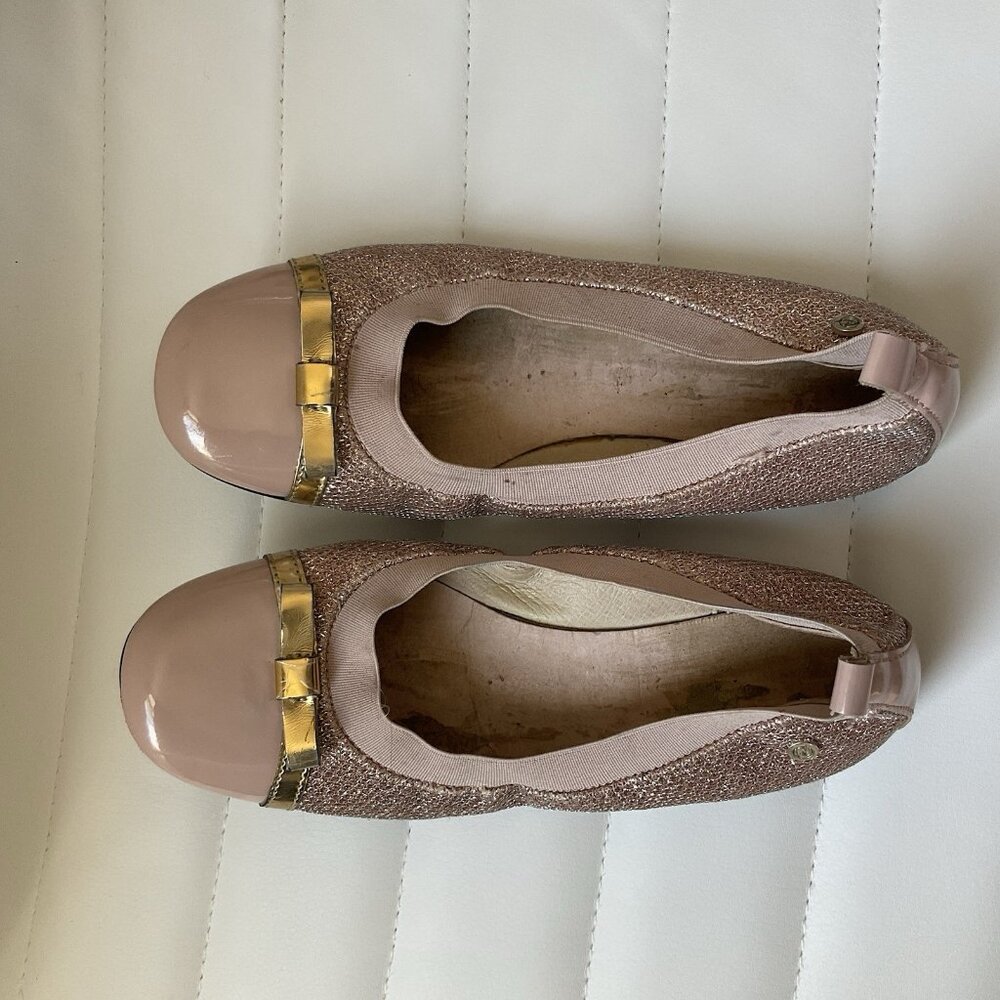 NATURINO Flats in Pink And Gold for Girl Size 1 Bow Sparkle Shiny Dressy Shoes